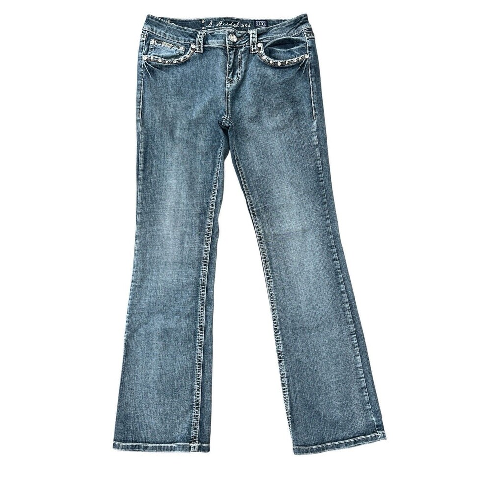 L.A. Idol USA Jeans Juniors 13 W35 Bootcut Bling Flap Pocket Stretch Denim